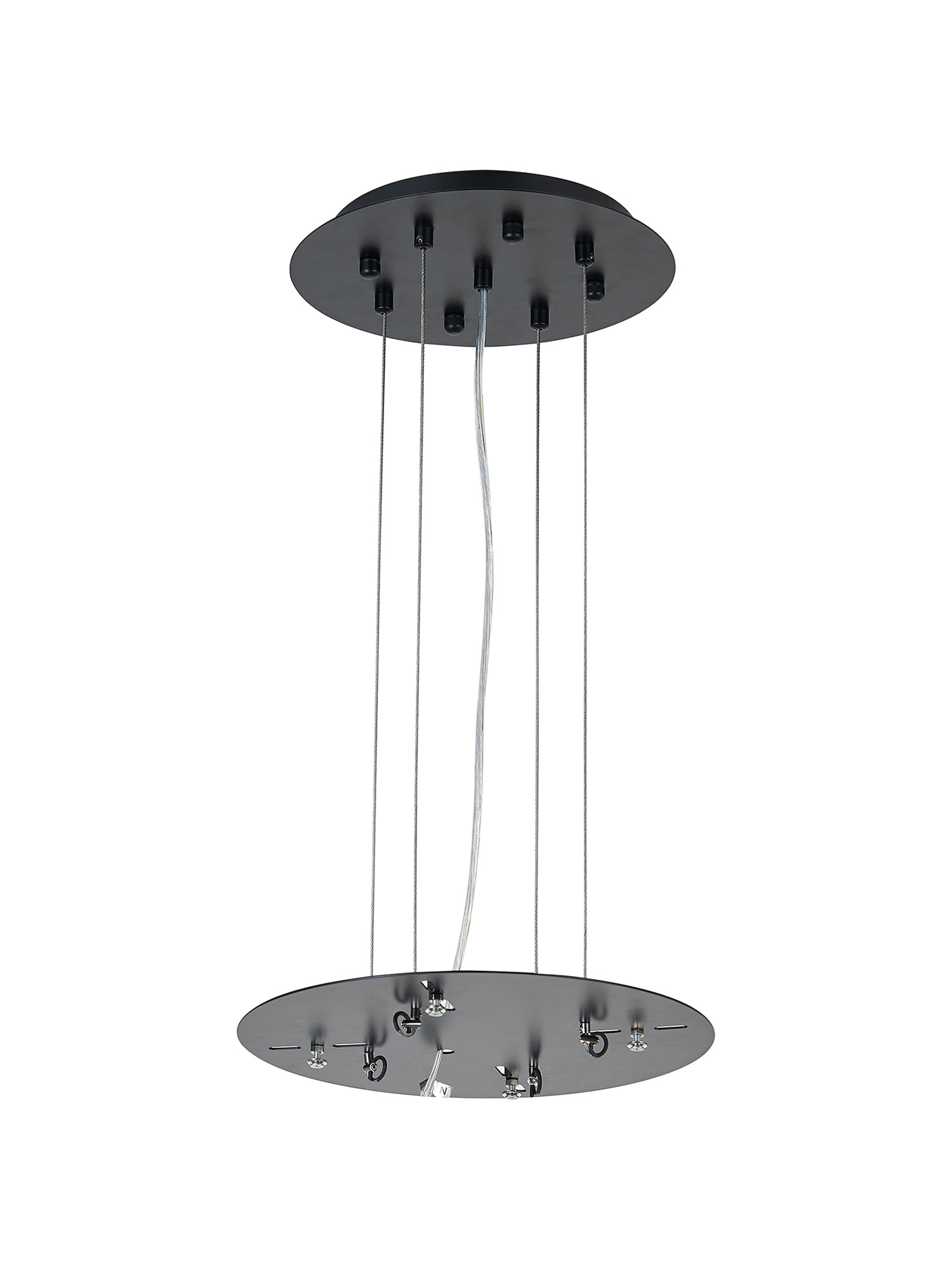 D0931BL/MBK  Lowan 290mm, 3m Suspension Plate c/w Power Cable To Lower Flush Fittings, Satin Black/Matt Black Max Load 40kg (ONLY TESTED FOR OUR RANGE OF PRODUCTS)